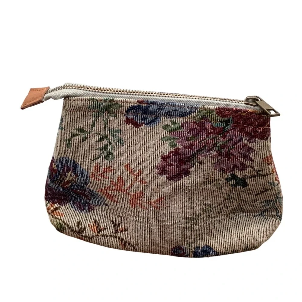 Log-On Floral Tapestry Makeup Bag Woven Zipper Pouch Vintage Style NWT
